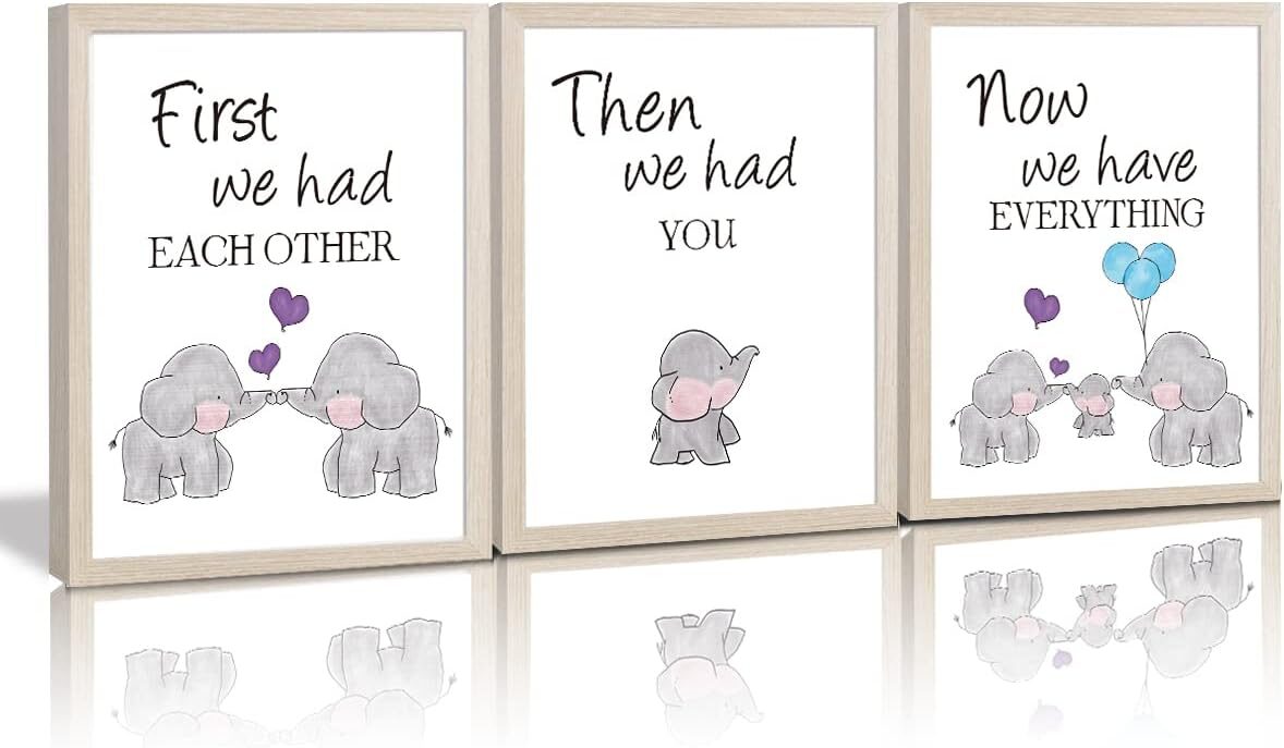 KAIRNE Watercolor Elephant Family Framed Canvas Art