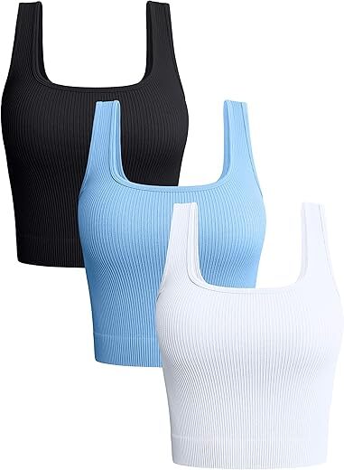 OQQ Women’s 3-Piece Ribbed Seamless Workout Tops